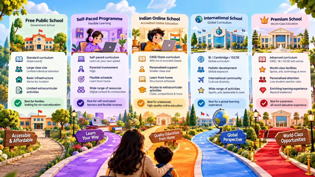 Online school cost comparison by type 