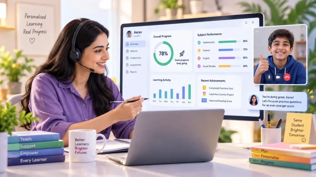 Online school with AI learning tracking and student support