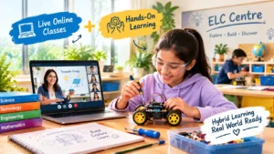 Hybrid experiential learning combining online school and hands-on activities