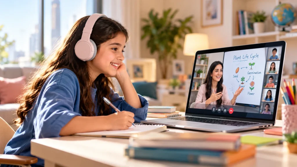 Online British curriculum education with live virtual classes and teacher support