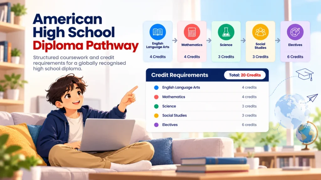 American High School Diploma pathway with coursework and credit requirements