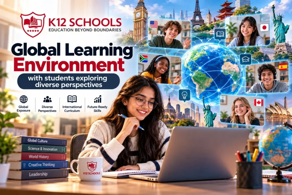 Global learning environment with students exploring diverse perspectives
