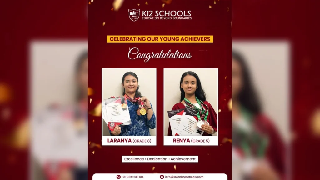 K12 Schools students celebrating academic and extracurricular achievements with medals and certificates