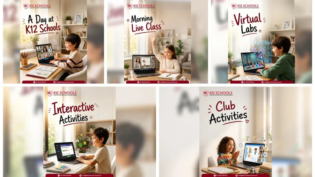 K12 Schools online learning experience with live classes, virtual labs and club activities